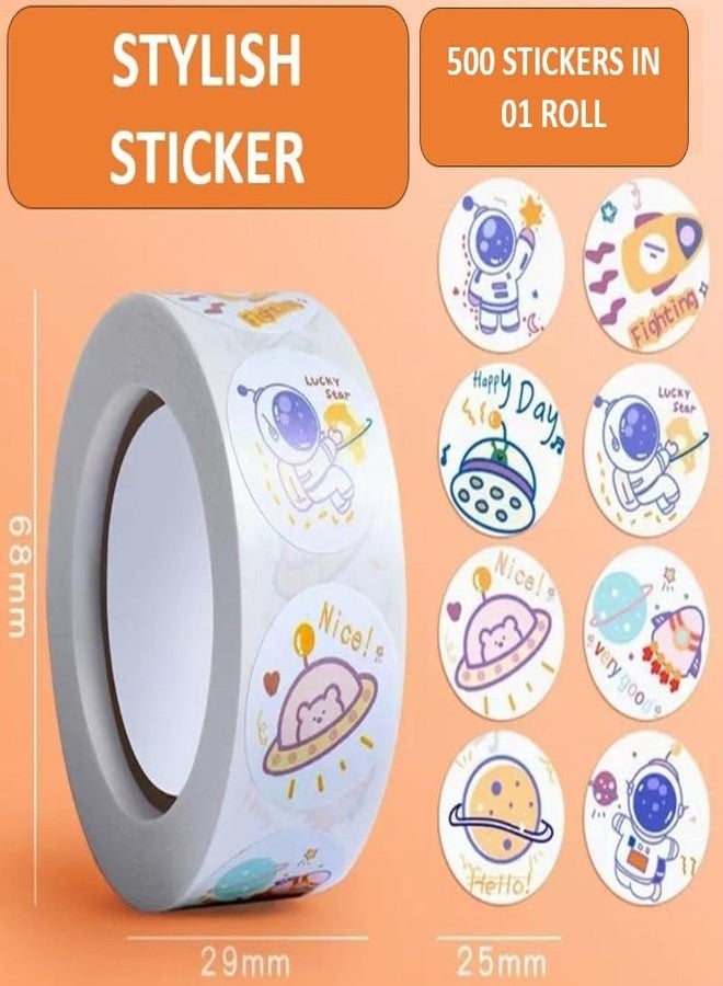 DCELLA Cute Space Rocket Theme Stickers Self Adhesive Sticker for Project 25 mm 500 Sheets Cute Washi Tape Stickers Roll (Pack of 1) - Image 3