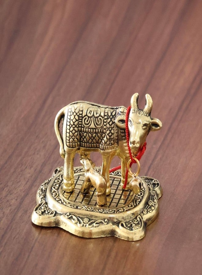 CHHARIYA CRAFTS تمثال بقرة كامدهينو مع عجلها من المعدن من تشاريا كرافتس، رمز لجلب الحظ السعيد، قطعة ديكور منزلية وهدية مميزة - Image 1