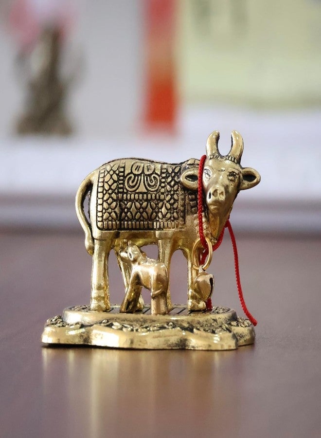 CHHARIYA CRAFTS تمثال بقرة كامدهينو مع عجلها من المعدن من تشاريا كرافتس، رمز لجلب الحظ السعيد، قطعة ديكور منزلية وهدية مميزة - Image 2