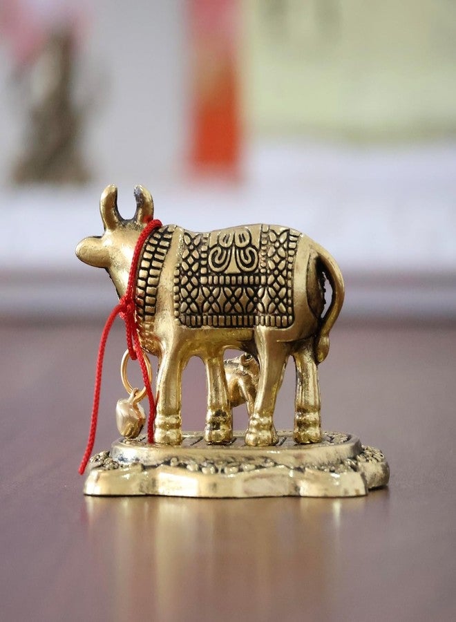 CHHARIYA CRAFTS تمثال بقرة كامدهينو مع عجلها من المعدن من تشاريا كرافتس، رمز لجلب الحظ السعيد، قطعة ديكور منزلية وهدية مميزة - Image 3