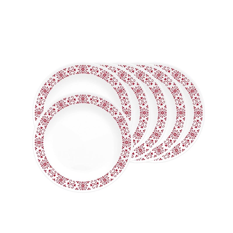 SKOODLE CORELLE Livingware Red Trellis 17 cm Small Plate, Lightweight & Durable, Made of Vitrelle Glass, Microwave & Dishwasher Safe, Elegant Crockery for Dining & Gifting - Set of 6 - Image 1