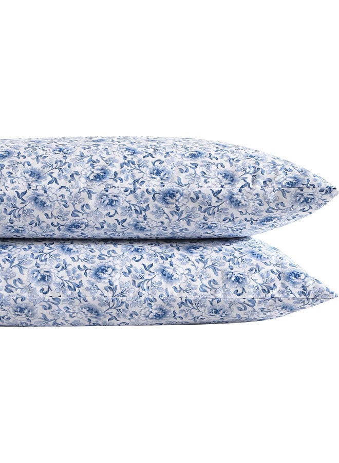 Laura Ashley Home - Standard Pillowcase Set, Cotton Sateen Bedding, Smooth & Wrinkle-Resistant (Lorelei Dark Blue, 2 Piece) - Image 3