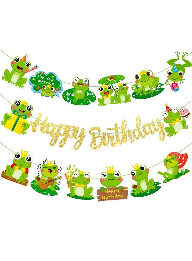 umoni Frog Birthday Banners 3PCS Frog Birthday Party Supplies Gold Frog Themed Happy Birthday Banners Frog Princess Party Decor for I‘m the Prince Baby Shower Decorations - Image 1