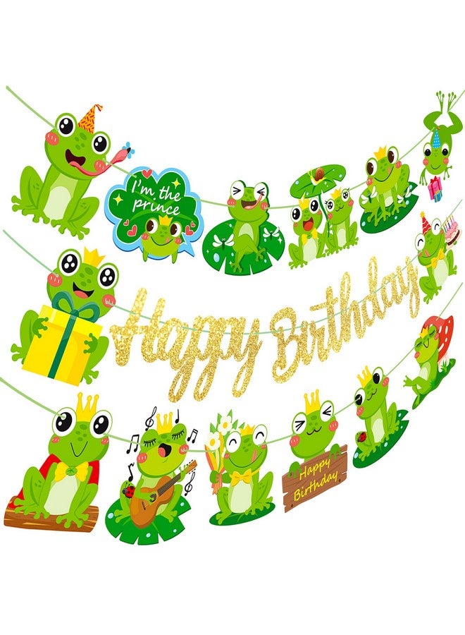 umoni Frog Birthday Banners 3PCS Frog Birthday Party Supplies Gold Frog Themed Happy Birthday Banners Frog Princess Party Decor for I‘m the Prince Baby Shower Decorations - Image 2