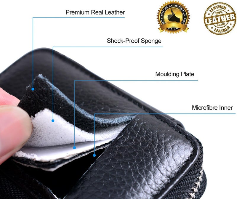 Buffway Car Key case,Genuine Leather Car Key Chain Keychain Holder Metal Hook and Keyring Zipper Bag for Remote Key Fob - Black - Image 4
