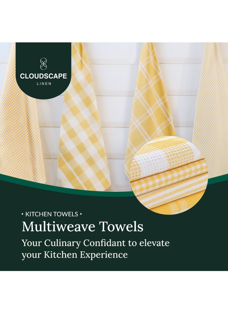 Cloud Scape Linen Multiweave 100% Cotton Kitchen Towels Set- Pack of 4,18x 28 inches - Highly Absorbent and Quick Dry, Yellow  - Image 2