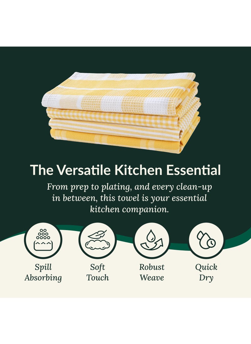 Cloud Scape Linen Multiweave 100% Cotton Kitchen Towels Set- Pack of 4,18x 28 inches - Highly Absorbent and Quick Dry, Yellow  - Image 3