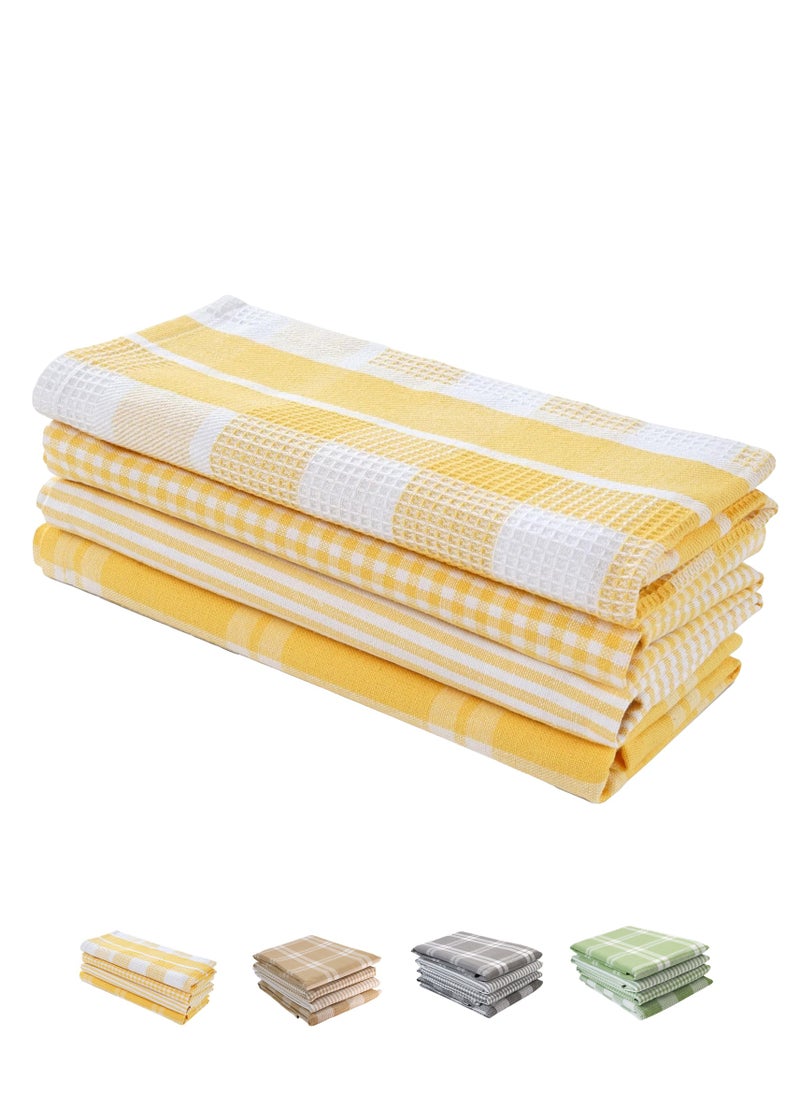 Cloud Scape Linen Multiweave 100% Cotton Kitchen Towels Set- Pack of 4,18x 28 inches - Highly Absorbent and Quick Dry, Yellow  - Image 1