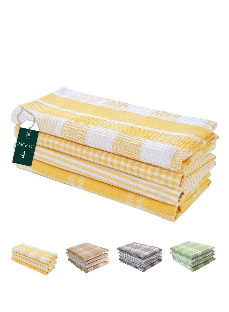 Cloud Scape Linen Multiweave 100% Cotton Kitchen Towels Set- Pack of 4,18x 28 inches - Highly Absorbent and Quick Dry, Yellow - Image 2