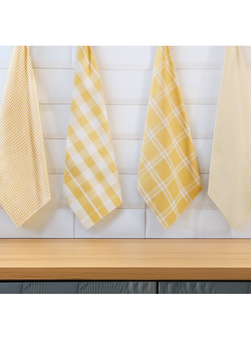 Cloud Scape Linen Multiweave 100% Cotton Kitchen Towels Set- Pack of 4,18x 28 inches - Highly Absorbent and Quick Dry, Yellow - Image 1