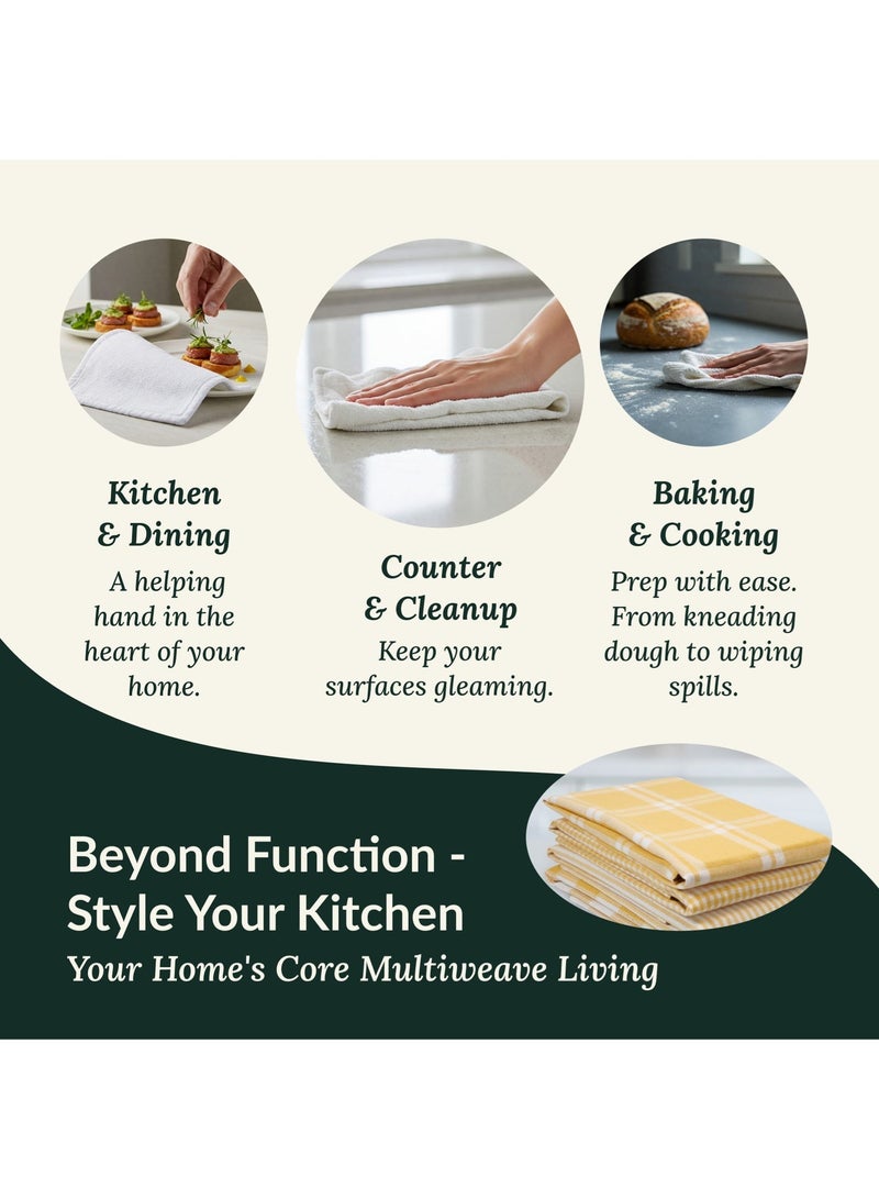 Cloud Scape Linen Multiweave 100% Cotton Kitchen Towels Set- Pack of 4,18x 28 inches - Highly Absorbent and Quick Dry, Yellow - Image 4