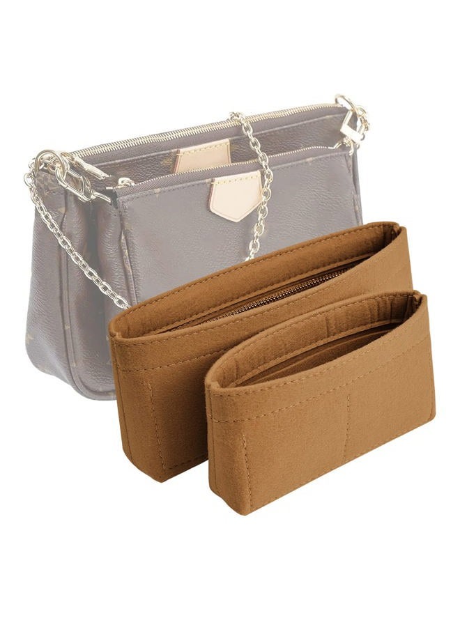 Vercord Felt Purse Organizer Insert Pochette Handbag Insert Bag in Bag for Multi Pochette Accessories Add Zipper Pocket Brown - Image 1