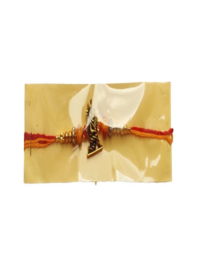 Samariya مجموعة هدايا SAMARIYA Metal Gold Fancy Designer Ganesh Ji Rakhi للرجال والأطفال Borther Rakhi مجموعة هدايا Rakhi مع Roli Chawal (عبوة من قطعة واحدة) - Image 3