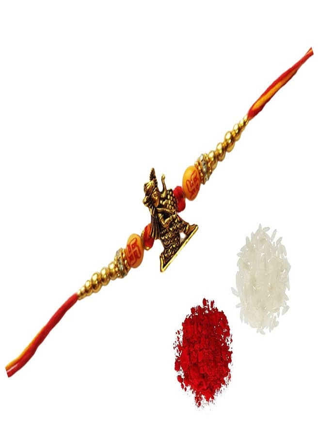 Samariya مجموعة هدايا SAMARIYA Metal Gold Fancy Designer Ganesh Ji Rakhi للرجال والأطفال Borther Rakhi مجموعة هدايا Rakhi مع Roli Chawal (عبوة من قطعة واحدة) - Image 2