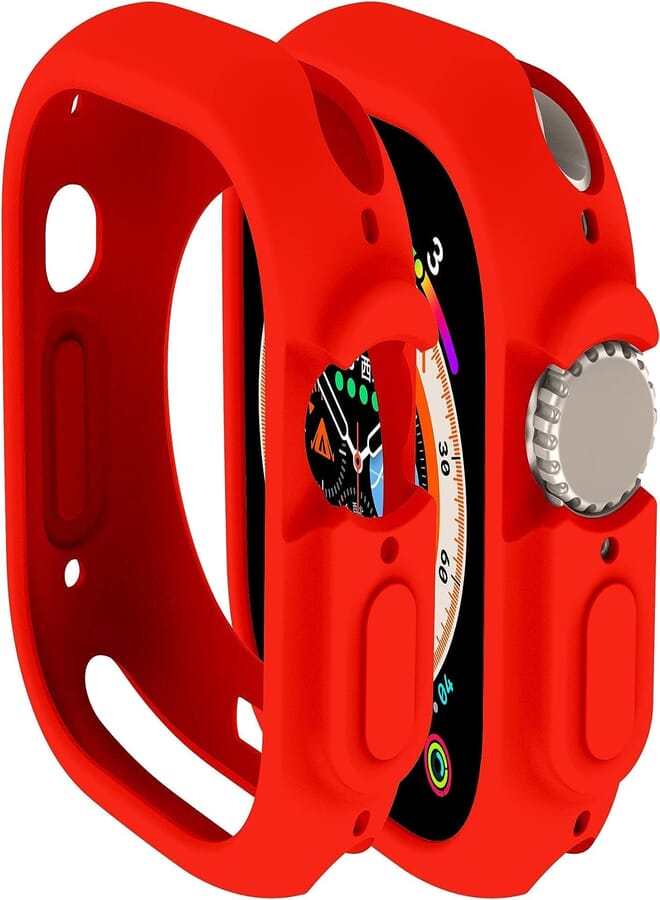 Next Next store 49mm Sport Hard Case with Screen Protector, Rugged Shockproof Protective Case with Tempered Glass and PC Protective Cover (Red)