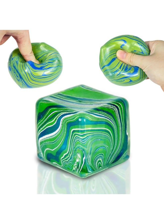 Squishy Fidget Stress Cube, Sensory Anti-Stress Toy for Kids & Adults, Green Blue Swirl - Image 4