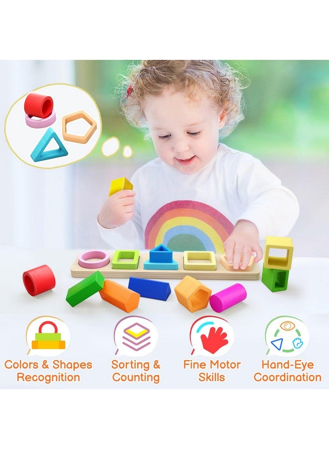 PEBIRA Montessori Toys for 1 2 3 Year Old Boys Girls Toddlers, Heightened Peg-Free Wooden Stacking Toys, Shape Sorter Learning Toy, Birthday Gift for Baby Kid Age 1-4 Preschool Toy, Various Game Play - Image 4