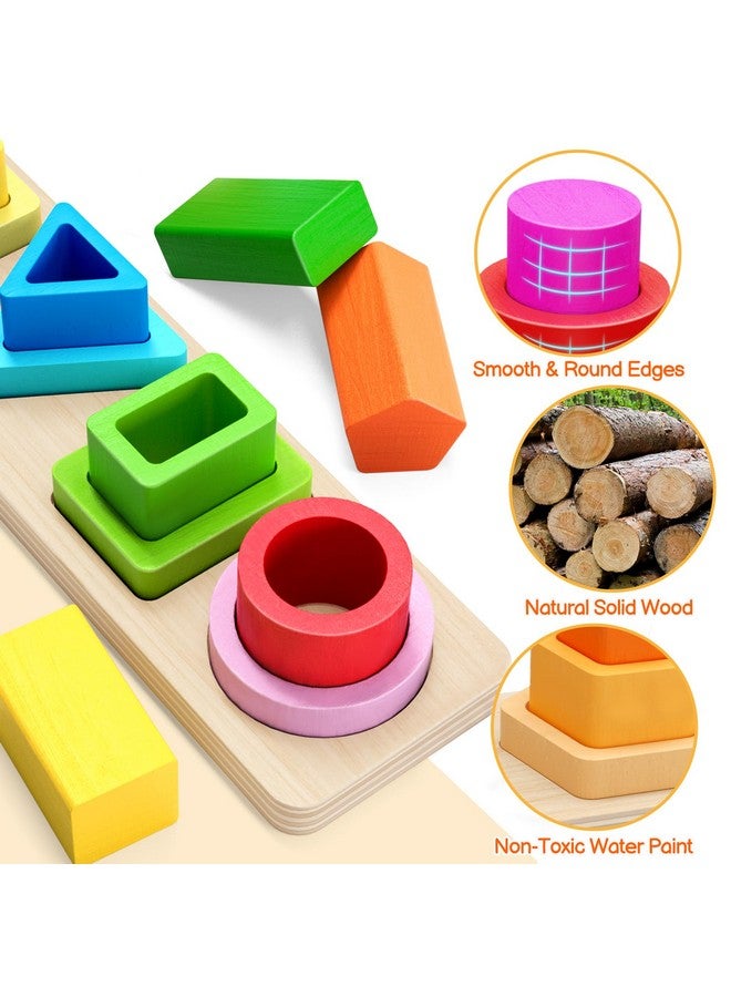 PEBIRA Montessori Toys for 1 2 3 Year Old Boys Girls Toddlers, Heightened Peg-Free Wooden Stacking Toys, Shape Sorter Learning Toy, Birthday Gift for Baby Kid Age 1-4 Preschool Toy, Various Game Play - Image 3