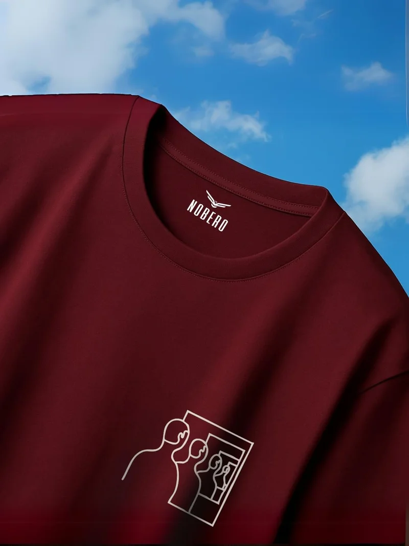 NOBERO Graphic Print Oversized T-Shirt for Men in Burgundy