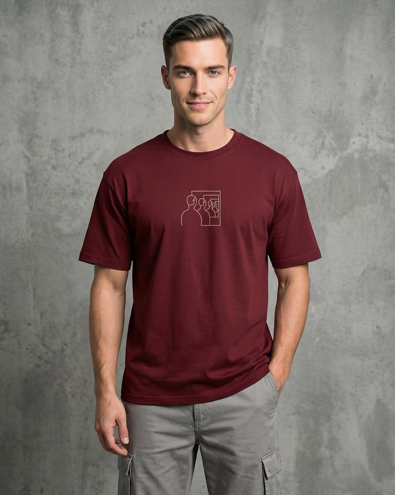 NOBERO Graphic Print Oversized T-Shirt for Men in Burgundy - Image 2