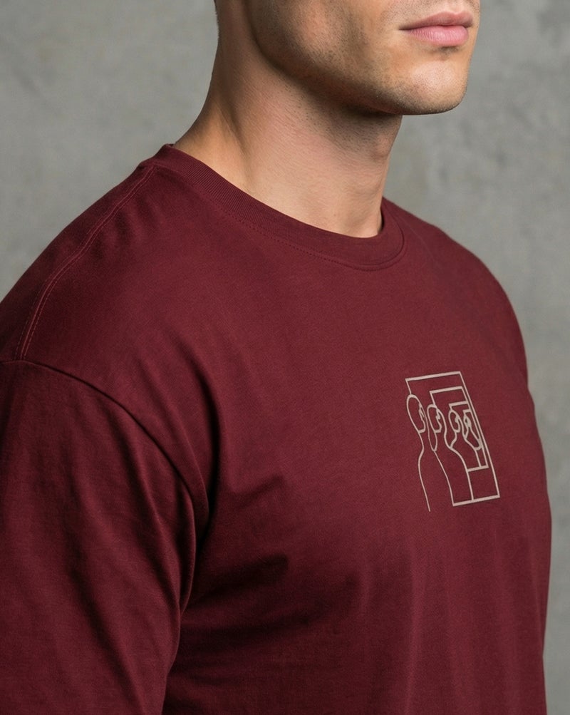 NOBERO Graphic Print Oversized T-Shirt for Men in Burgundy - Image 3