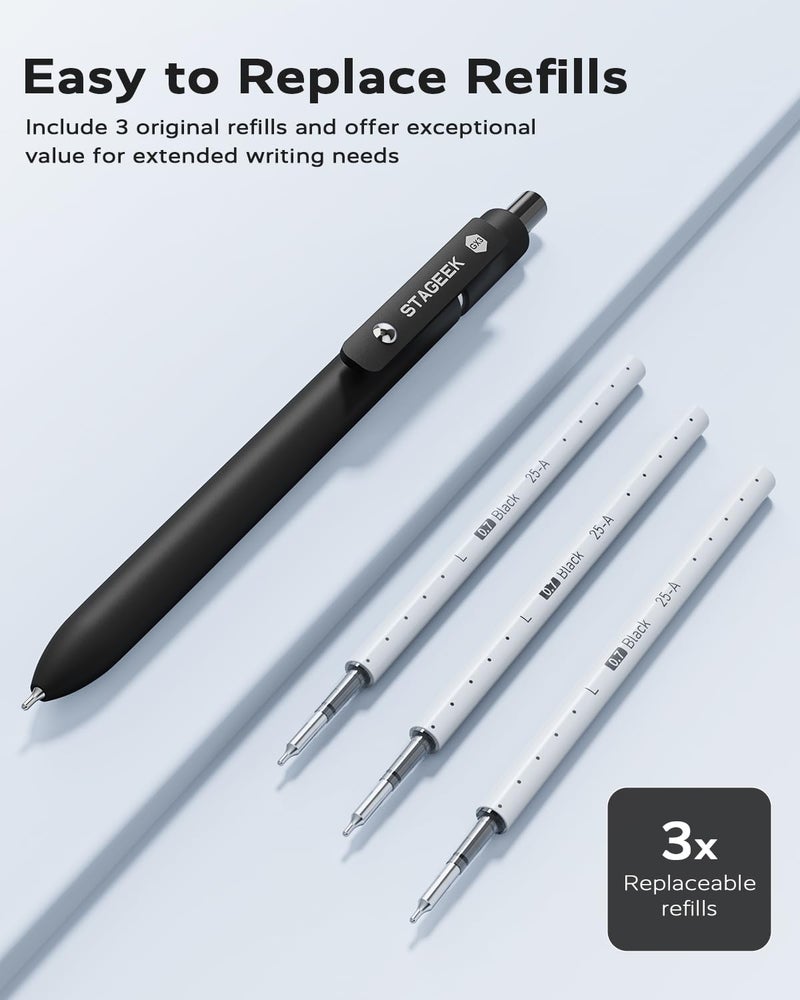 STAGEEK Black Gel Pens GX3, 12Pcs Fine Point Smooth Writing Pens with 3 Extra Refills, Quick Dry Black Ink Pens for Journaling, Office, Note Taking, School Supplies, Nurse Aesthetic(Black) - Image 2