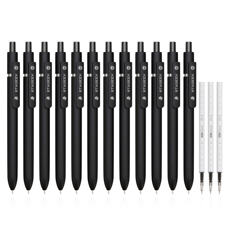STAGEEK Black Gel Pens GX3, 12Pcs Fine Point Smooth Writing Pens with 3 Extra Refills, Quick Dry Black Ink Pens for Journaling, Office, Note Taking, School Supplies, Nurse Aesthetic(Black) - Image 1