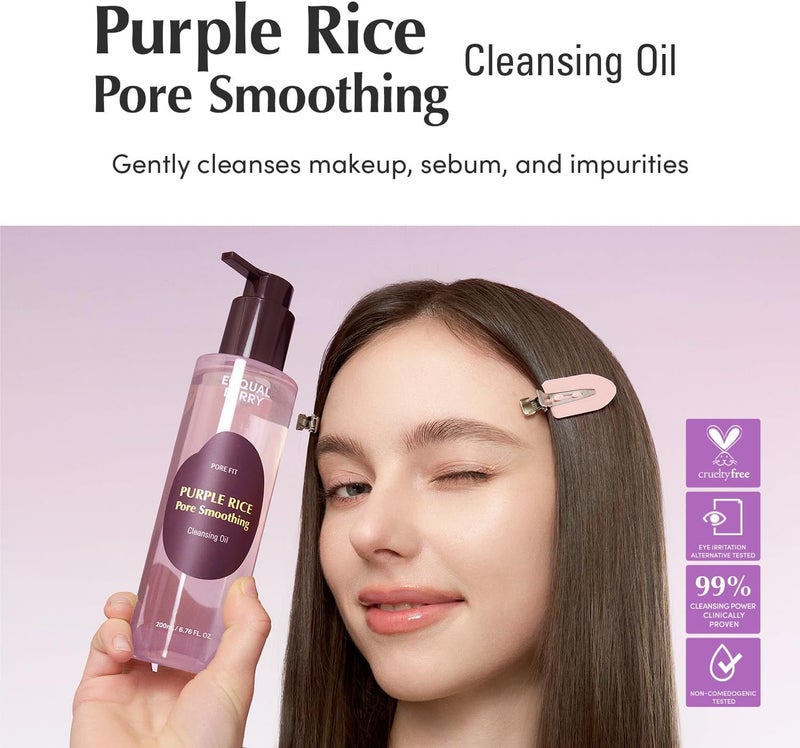 eqqualberry Purple Rice Pore Smoothing Cleansing Oil – Deep Cleansing for Pores & Blackheads | Korean Oil Cleanser for Face & Makeup Remover | Hydrating & Soothing Formula 200ml - Image 2
