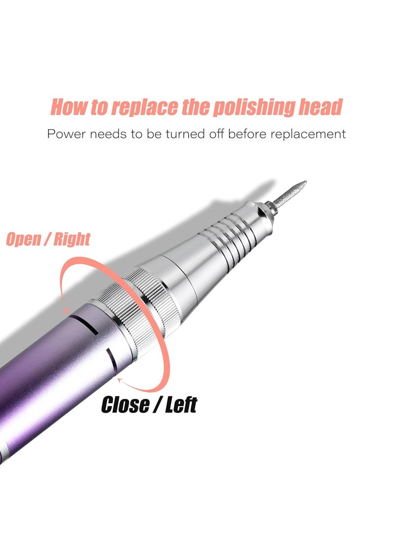 SYOSI Professional Nail Drill 35000 RPM Electric Rechargeable Acrylic Gel Grinder Tool with 6 Metal Nail Drill Bits Acrylic Gel Nail DIY Manicure Pedicure Tools for Manicure Pedicure Carve Polish - Image 4