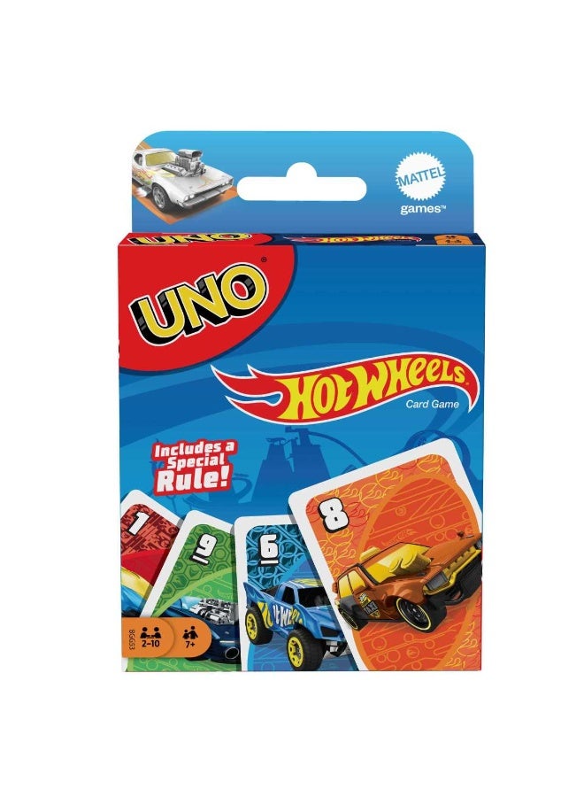 Mattel Games ​UNO Matching Card Game Featuring 112 Cards with Hot Wheels® Graphics, Game Night, Kids Gift Ages 7 Years & Older - Image 1
