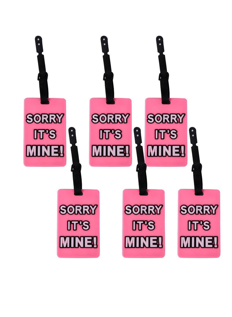 Cuisine Art Luggage Tag with Name ID Card, Personalized Identifier ID Labels, Flexible PVC Travel Tags, Secure Travel Luggage Labels for Baggage, Suitcase Tag  – "Sorry, It's Mine" Design, Pink 6-Piece Set - Image 1