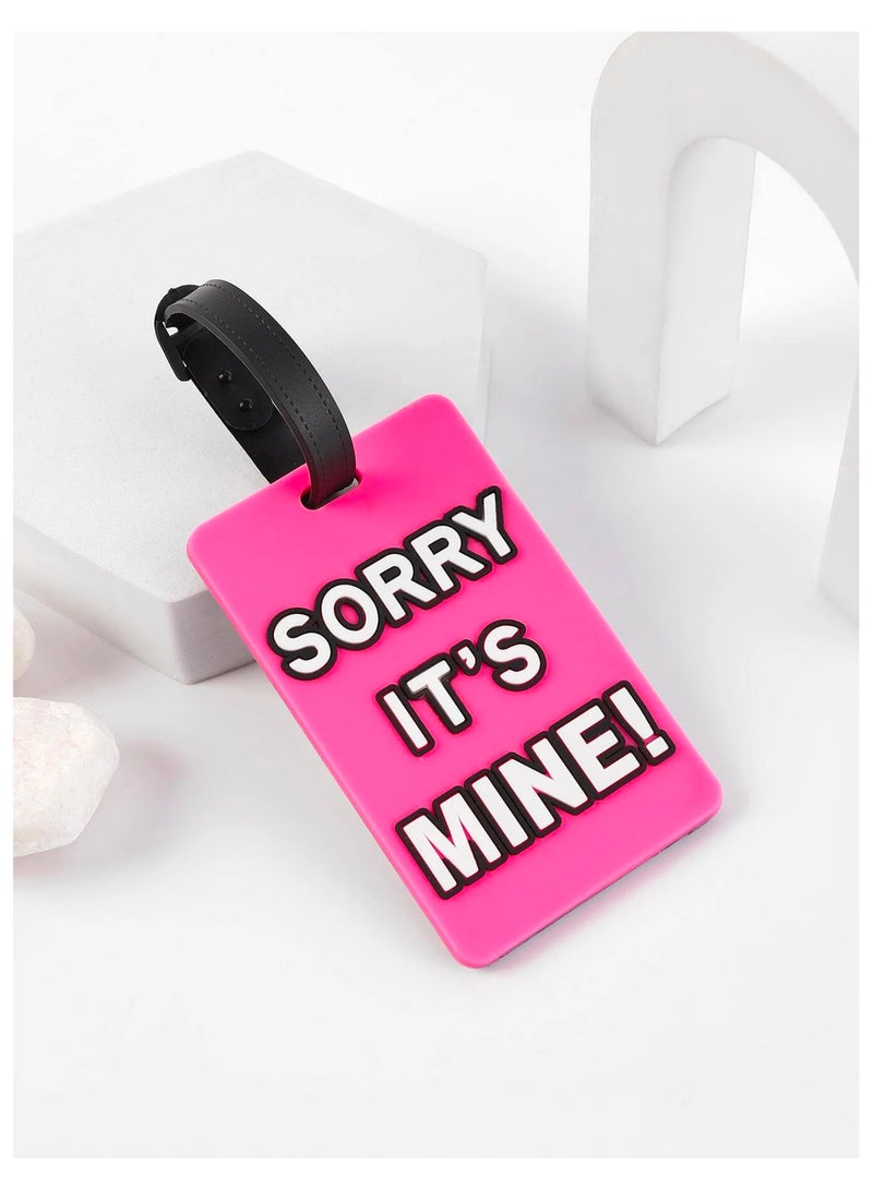 Cuisine Art Luggage Tag with Name ID Card, Personalized Identifier ID Labels, Flexible PVC Travel Tags, Secure Travel Luggage Labels for Baggage, Suitcase Tag  – "Sorry, It's Mine" Design, Pink 6-Piece Set - Image 2