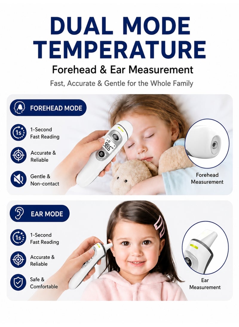 RUKYU Infrared Thermometer Digital Ear & Forehead Thermometer, Non Contact Temperature Scanner with LCD Display, Fast Reading Family Thermometer for Babies, Kids & Adults - Image 4
