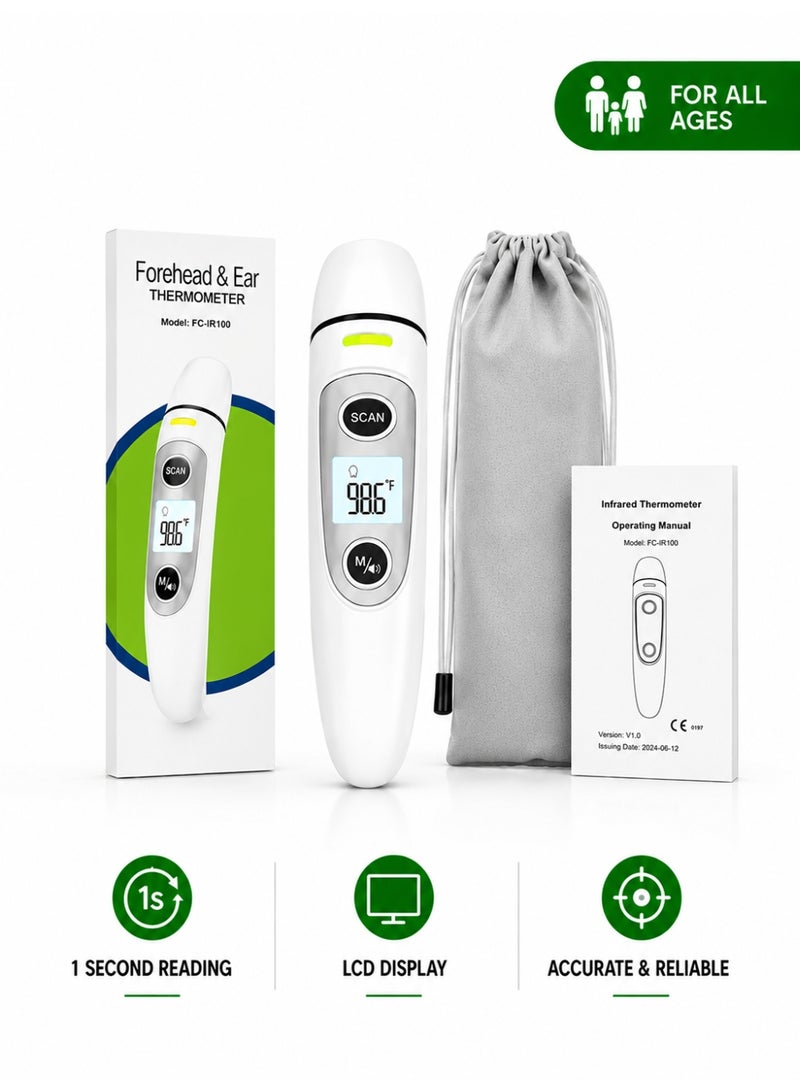 RUKYU Infrared Thermometer Digital Ear & Forehead Thermometer, Non Contact Temperature Scanner with LCD Display, Fast Reading Family Thermometer for Babies, Kids & Adults - Image 1