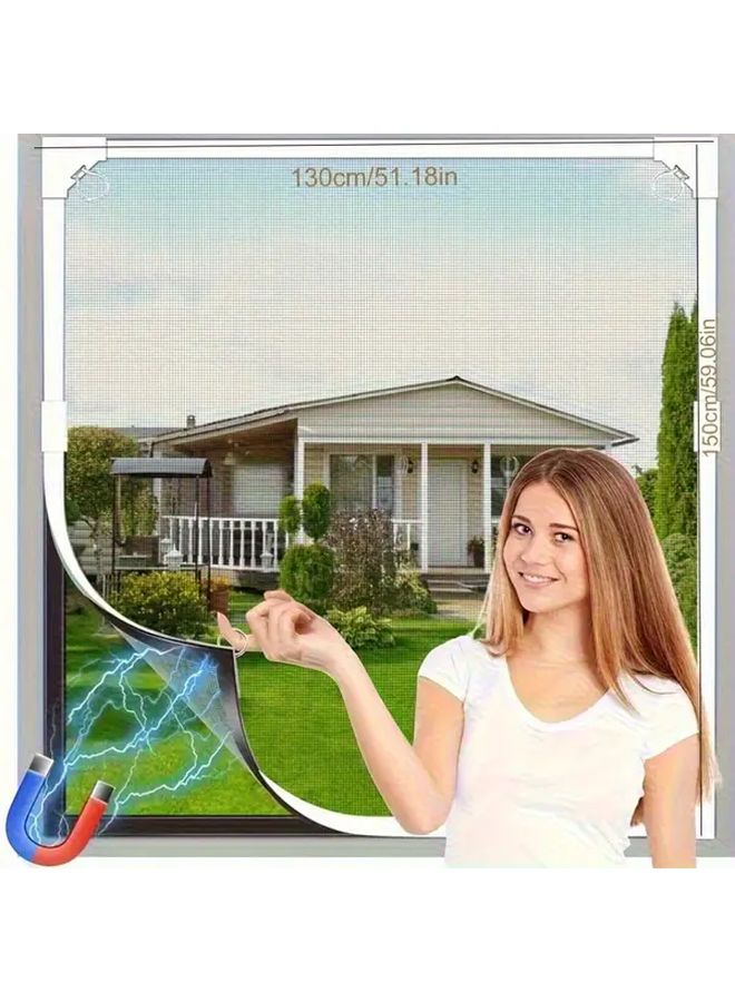 White Frame Magnetic Window Screen Self Adhesive No Drill 140x160cm Insect Net - Image 2