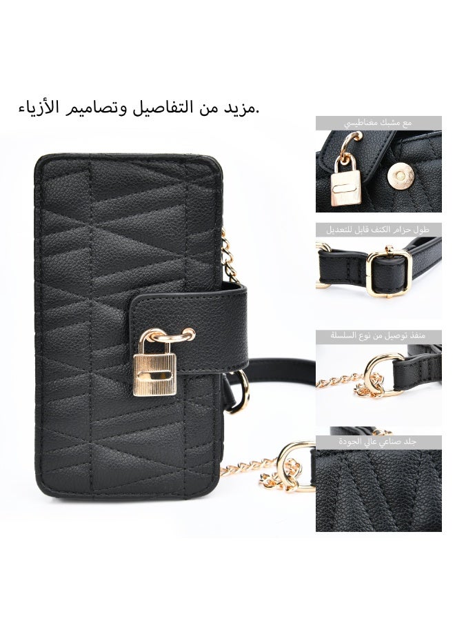 حقيبة كروس بودي نسائية، حقيبة كتف نسائية من الجلد الصناعي، حقيبة كتف أنيقة للنساء، حقائب نسائية مبطنة، حقائب يد وحقائب كتف نسائية بسلسلة للاستخدام اليومي، مناسبة للحفلات والسفر والعمل (أسود) - Image 3