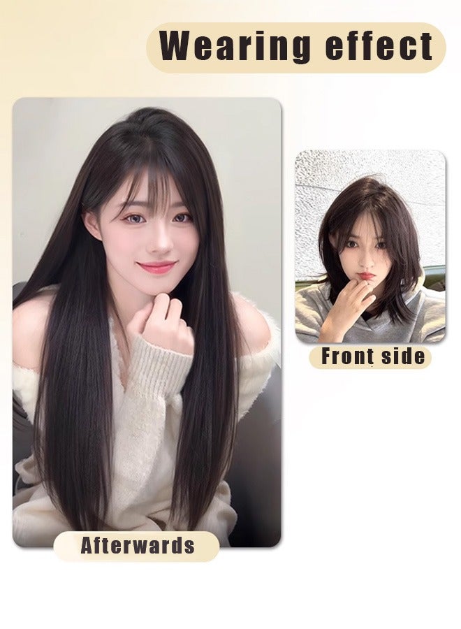 Straight long wig with middle part and bangs wig for women - Image 3