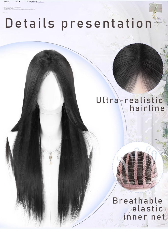 Straight long wig with middle part and bangs wig for women - Image 4