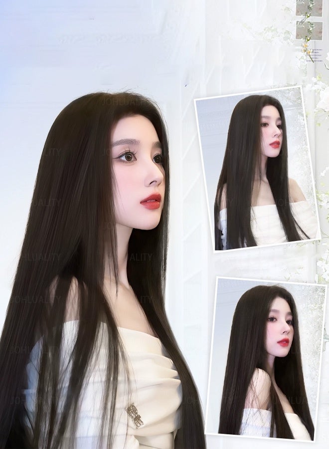 Straight long wig with middle part and bangs wig for women - Image 5