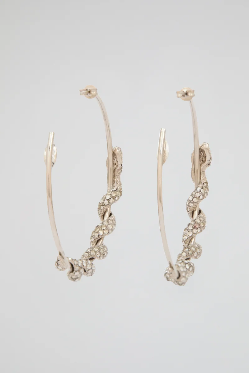 roberto cavalli Roberto Cavalli Silver-Tone Snake Hoop Earrings