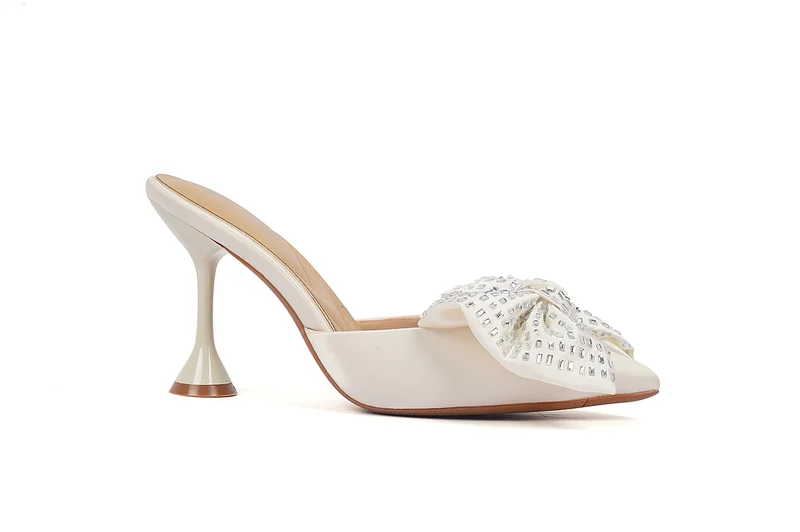 Cuple Womens satin heeled mules