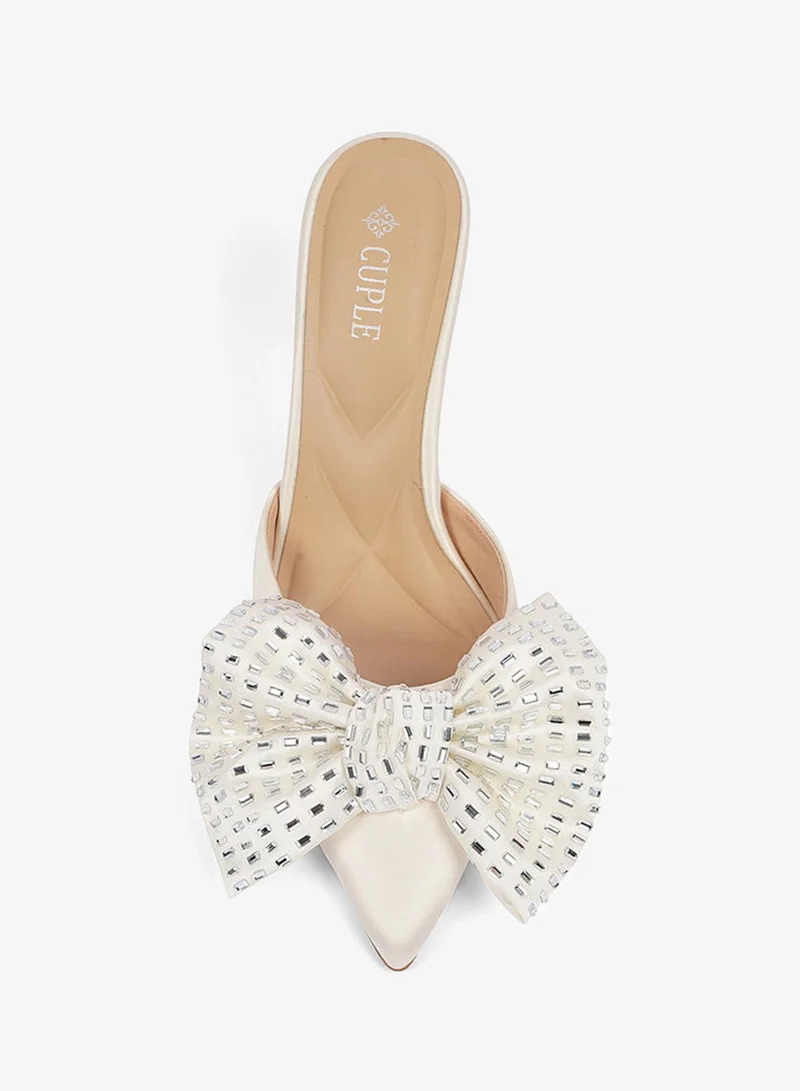 Cuple Womens satin heeled mules