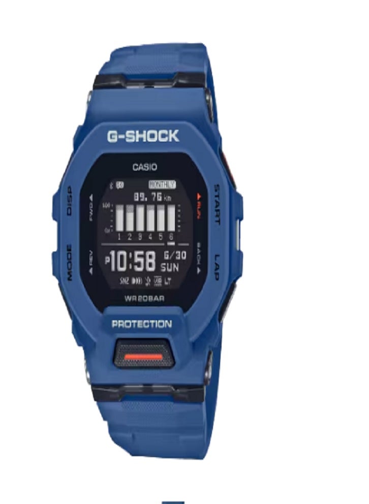 كاسيو ساعة كاسيو جي-شوك ​​الرياضية الرقمية للرجال - مقاومة للصدمات، اتصال بلوتوث، تتبع اللياقة البدنية ومقاومة للماء حتى عمق 200 متر (الإصدار الأزرق)