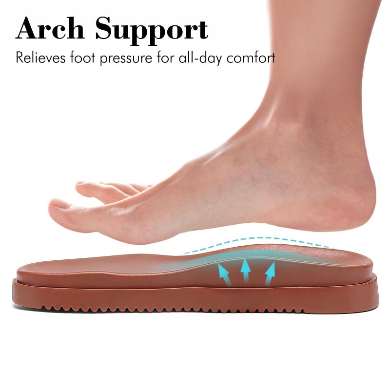 katliu Women's Comfort Flat Sandals Double Buckle Adjustable Slide Sandals Casual Summer Sandals with Arch Support Brown 8 - Image 4