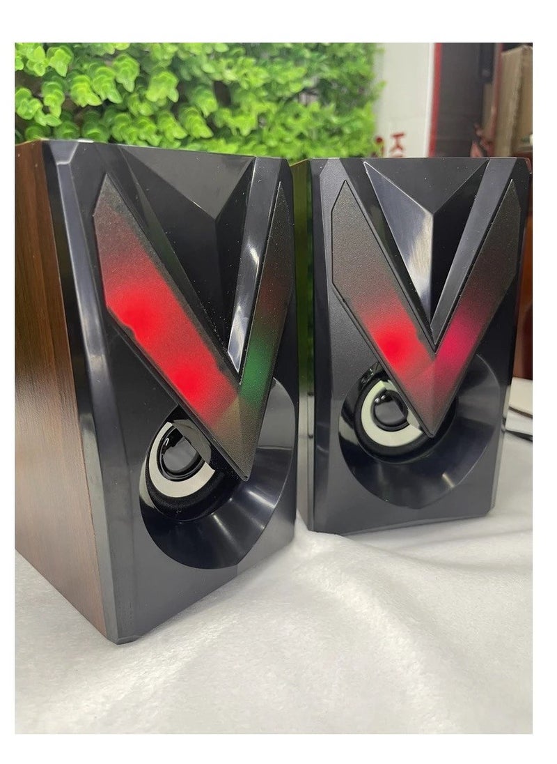 NAMA wooden RGB Computer Gaming Speakers - 1W*2 Wired Stereo Mini - 3.5mm Jack + 2.0 USB Powered For Gaming/Movie/Music/PC/Laptop  - Image 4
