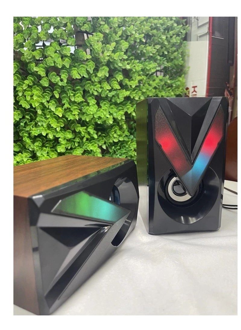 NAMA wooden RGB Computer Gaming Speakers - 1W*2 Wired Stereo Mini - 3.5mm Jack + 2.0 USB Powered For Gaming/Movie/Music/PC/Laptop  - Image 3