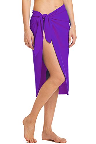 Micosuza Women's Swimwear Cover up Beach Sarong Pareo Solid Color Bikini Swimsuit Wrap Skirt - Image 4