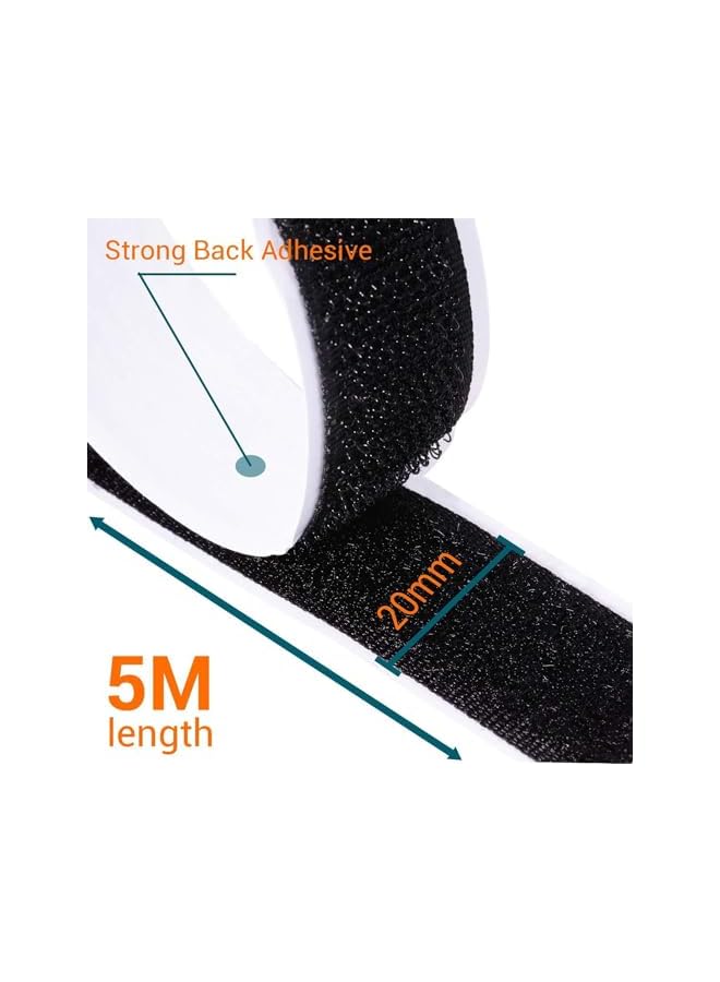 Green Tiger Self-Adhesive, Fastener Tape Self Adhesive Tape, Reusable Fastener, Fastening tape, Multipurpose Power Cable Organize (Black, 20mm x 5m) - Image 2