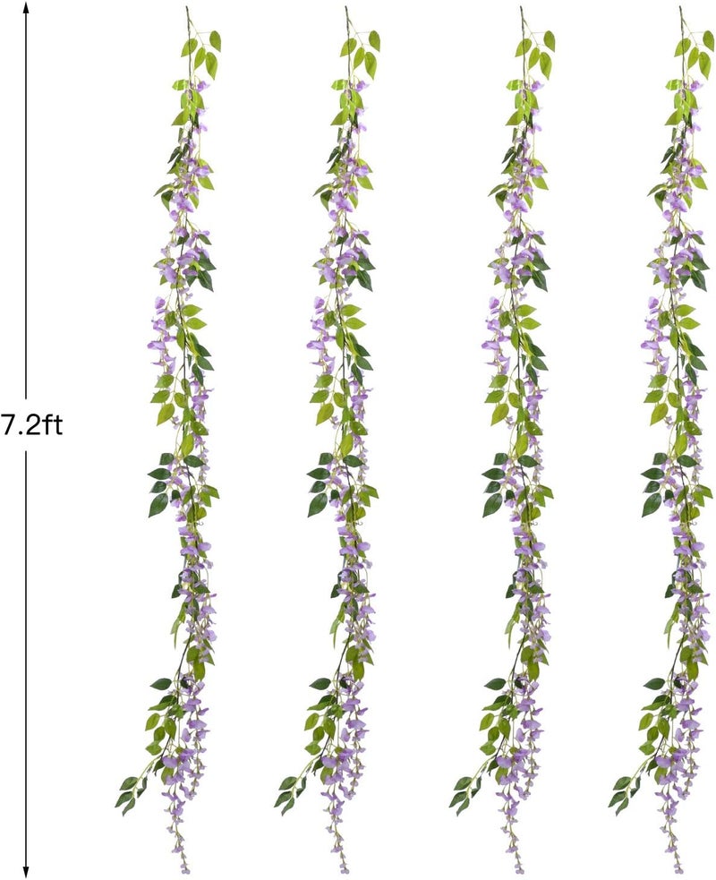 Lvydec (Light Purple) - Wisteria Artificial Flowers Garland, 4 Pcs Total 8.8m Artificial Wisteria Vine Silk Hanging Flower for Home Garden Outdoor Ceremony Wedding Arch Floral Decor (Light Purple) - Image 4