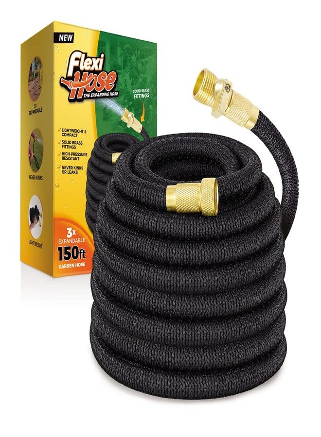 Flexi Hose Lightweight Expandable Garden Hose, No-Kink Flexibility, 3/4 Inch Solid Brass Fittings and Double Latex Core (150 FT, Black) - Image 1